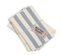 MEEMA Kitchen Towels and Dishcloths Sets of 4 | Large 18 x 28 Inch | Upcycled Cotton Tea Towel | Super Absorbent Cotton Dish Towels for Kitchen | Blue Stripes | Hand Towels