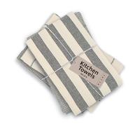 MEEMA Kitchen Towels and Dishcloths Sets of 4 | Large 18 x 28 Inch | Upcycled Cotton Tea Towel | Super Absorbent Cotton Dish Towels for Kitchen | Charcoal Stripes | Hand Towels
