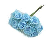 Meena Supplies 12 Miniature Foam Rose Buds with Tulle Artificial Wedding Crafts Card (Blue)
