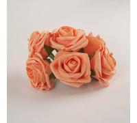 Meena Supplies Large Bunch of 6 Colourfast Artificial Soft Foam Roses Pale Pink/Apricot - Artificial Flowers