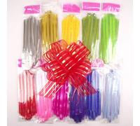 Meena Supplies Organza Stripe Large 6 inch / 50mm Pull Bows Pompoms Pullbow - CHEAPEST ON AMAZON! (Red, 6)
