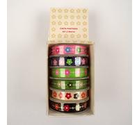 Meena Supplies Pack of 5 10mm Premium Printed Grosgrain Ribbon Rolls in Gift Box (Flowers, No Box)