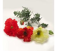 Meena Supplies Premium Frosted Leaf Artificial Poppy Spray with Bud in 3 Colours (Orange)