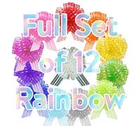 Meena Supplies Set of 12 30mm Organza Rainbow Pull Bows - Multicolour Assorted Pack