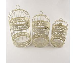 Meena Supplies Single Or Set of Three Small Wedding Bird Cages For Centrepiece Arrangements (Ivory, 1 Small)
