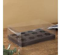 Meena Supplies Transparent Clear Crystal Cupcake Boxes - Large Muffin Packaging - 12 Hole Black - 1 Box