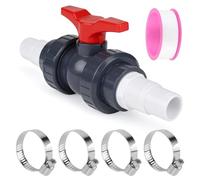 Meenewching PVC Ball Valve, Shut-off Valve with Hose Connection, Pool Valve for Pool Hose 32-38 mm, Flow Regulating Ball Valve for Swimming Pool, Rain Butt and Garden Watering