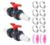 Meenewching PVC Ball Valve with Hose Connection, Shut-off Valve 1 1/2 Inch (50 mm) for Pool Hose 32-38 mm, Flow Regulating Pool Valve for Swimming Pool, Rain Butt and Garden Watering, Pack of 2