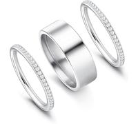 MeeQee 3 Pcs Gold Silver Rings for Women 18K Gold Plated Rings Set Knuckle Stacking Cubic Zirconia Sterling Silver Ring Set Exquisite Statement Thumb Ring for Womens Jewellery Gifts (Silver10)