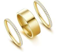 MeeQee 3 Pcs Gold Silver Rings for Women 18K Gold Plated Rings Set Knuckle Stacking Cubic Zirconia Sterling Silver Ring Set Exquisite Statement Thumb Ring for Womens Jewellery Gifts (Gold6)