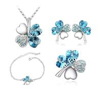 MeeQee 4 PCS Clover Jewelry Set Lucky Clover Heart Necklace Earrings Bracelet and Brooch for Women Girl Wedding Party Gift Wedding Birthday BL