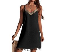 MeeQee Beach Dress for Women Summer Swimwear Sleeveless Mini Dress Casual Tank Dresses Sexy V Neck Bikini Sundress Bathing Suit Cover Up Tassel Beachwear