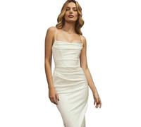 MeeQee Womens Dresses Sexy Sleeveless Ruched Dress Low Cut Backless Spaghetti Strap Bodycon Dress Slim Fit Elegant Prom Cocktail Dress White