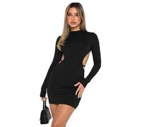 MeeQee Womens Sexy Dress Long Sleeves Stand Collar Bodycon Maxi Dress Backless Solid Color Pack Hip Skirt Club Party Prom Evening Clothes/L Black