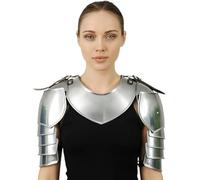 MEER_CRAFT Pair of Pauldrons with Gorget - Women’s Medieval Shoulder Armor Set Fantasy LARP & Crusader Knight Costume Steel Neck & Shoulder Guard for Cosplay & Reenactment