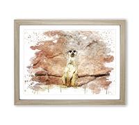 Meerkat 2 V3 Modern Framed Print | A2 Oak Framed Wall Art | Ready to Hang | Modern Animal Picture | Living Room Bedroom Lounge Office
