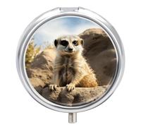 Meerkat Animal Pill Box,3 Compartments Round Small Pills Case Moisture-Proof Portable Pill Container for Travel Vitamins Fish Oil Supplements