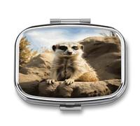 Meerkat Animal Pill Organizer 2 Compartments Small Pill Box for Pocket Purse Portable Travel Pill Case Metal Medicine Organizer Daily Pill Container for Vitamin Fish Oil Supplement