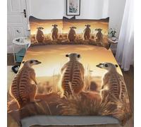 Meerkat Bedding Quilt Cover 2 Pieces Sets Soft Duvet Cover Comfortable Duvet Cover with Pillowcases For Boys Girls Single(135x200cm)