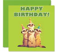 Meerkat Birthday Cards for Her Him - Party Animals Pyramid - Happy Birthday Card for Mum Dad Brother Sister Auntie Uncle Cousin Friend Family Colleague 145mm x 145mm Bday Greeting Cards