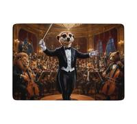 Meerkat Conductor with Animal Orchestra Rug 150 x 100 cm, Soft Short Pile | Printed bedroom rug - suits everyday indoor use; easy hand-wash care; for guest room and reading corner