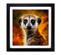 Meerkat Digital Art Framed Print | 18x18 Inch Black Framed Wall Art | Ready to Hang | Modern Animal Picture | Living Room Bedroom Lounge Office