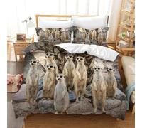 Meerkat Double Duvet Cover Animal Bedding Sets 3D Print 3 Pieces Soft Brushed Microfiber Quilt Cover 200x200 cm + 2 Pillowcases with Zipper 477-D