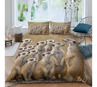Meerkat Double Duvet Cover Set 3D Print Cute Animals Bedding Double Bed Set Ultra Soft Microfiber Quilt Cover 200x200 cm with 2 Pillowcases 50x75 cm with Zipper for Bedroom C-1489