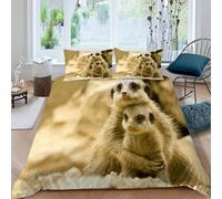 Meerkat Duvet Cover Double Animals Bedding Quilt Cover 3 Pcs, 3D Meerkat Print Reversible Bedding Set Ultra Soft Brushed Microfiber Bed Set Bedroom Decor, 2 Pillowcases b2823