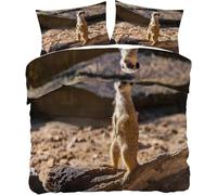 Meerkat Duvet Cover Set Super King Size Cute Animals Bedding Set 3D Print Soft Breathable Microfiber Quilt Cover 260x220 cm with Zipper Closure und 2 Pillowcases for Bedroom Bed Decor C/456