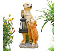 Meerkat Garden Decor - Resin Meerkat Ornament, Outdoor Animal Sculpture | UV Proof Lawn Statue, Cute Garden Accent | Hand Painted With Solar Light - Décoro