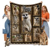 Meerkat Gifts for Women Men, Meerkat Print Fleece Throw Blanket, Soft Cozy Flannel Blankets and Throws for Couch Bed Sofa Living Room Decor, Lightweight Warm Plush Blanket for All Season 50" x 60"