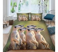 Meerkat King Duvet Cover Set 3D Print Wild Animals Bedding Double Bed Set Ultra Soft Microfiber Quilt Cover 230x220 cm with 2 Pillowcases 50x75 cm with Zipper for Bedroom C-1861