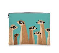 Meerkat Makeup Bag, Cute Animal Pattern Cosmetic Pouch for Women, Portable Canvas Zipper Organizer, Travel Toiletry Bag for Wildlife Lovers, Perfect Choice for Any Season, Turquoise, 7x9 Inch