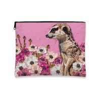 Meerkat Makeup Bag, Peach Floral Vintage Cosmetic Travel Pouch for Women, Portable Small Canvas Zipper Organizer, Gift for Festivals, Peach, 7x9 Inch, Meerkat