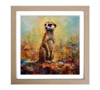 Meerkat Post-Impressionism Framed Print | 18x18 Inch Oak Framed Wall Art | Ready to Hang | Impressionist Animal Picture | Living Room Bedroom Lounge Office
