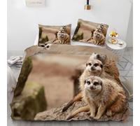 Meerkat Single Duvet Cover Sets Animal Patterns Bedding Single Bed Set 3D Print Ultra Soft Microfiber Quilt Cover 155 x 220 with Zipper Closure and 2 Pillowcases C-2139