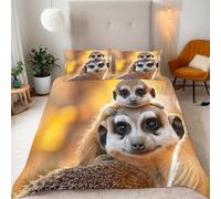 Meerkat Single Duvet Cover Wild Animals Cute Reversible Bedding Sets, Soft Microfiber Quilt Cover with Zipper Closure and 2 Pillowcase 50x75 cm for Kids Teens Adults B-24