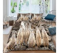 Meerkat Super King Duvet Cover Set 3D Printed Wild Animals Bedding Set Ultra Soft Microfiber Quilt Cover 220x260 cm for Double Bed with 2 Pillowcases with Zipper C/2262