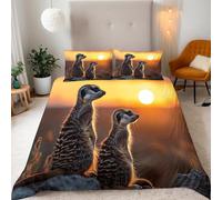 Meerkat Super king Duvet Cover Wild Animals Sky Reversible Bedding Sets, Soft Microfiber Quilt Cover with Zipper Closure and 2 Pillowcase 50x75 cm for Kids Teens Adults B-23