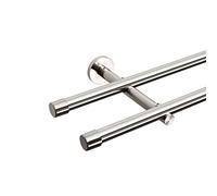 Meerveil 100 cm Double Track Curtain Pole, Metal Pole Diameter 20 mm, Stainless Steel, Curtain Pole Wall Mounting for Bedroom, Dining Room, Living Room or Kitchen, Drilling, Not Extendable