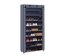 Meerveil 9-Tier Shoe Rack Canvas Shoe Storage Cabinet for 45 Pairs Shoes, Shoe Rack Standing for Living Room, Hallway, Shoe Organiser with Dustproof Cover, Grey 88 x 28 x 160cm