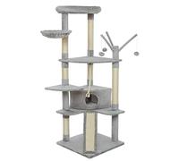 Meerveil Cat Tree - 167 cm Tower for Large Cats, Climbing Tree with Activity Platforms, 3 Pompoms, Condo, Basket & Sisal Scratching Posts, Light Grey