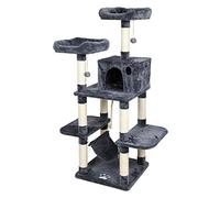 Meerveil Cat Tree - Scratching Post with Cat Room, Hammock & Hanging Toys - Two Platforms, 145cm, Grey