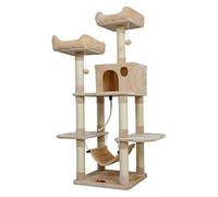 Meerveil Cat Tree - Tall Large Scratching Post, Multi-Level Stable Climbing Tower With Padded Perches, Play Toys for Activity, Beige, 50x50x145 cm