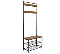 Meerveil Coat Stand, 175 cm Coat Rack with with Shoe Storage Bench, 9 Hooks | Coat and Shoe Rack Metal Clothes Rail Industrial Style for for Hallway Entryway Small Space, 70 x 32 x 175 cm, Rustic Brown
