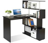 Meerveil L Shaped Computer Desk, Corner Desk, 360 Degree Rotatable Shelves, Space Saving Table w/ Spacious Storage for Home Office Workstation Study