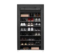 Meerveil Mondeer 9-Tier Shoe Rack Canvas Shoe Storage Cabinet for 45 Pairs Shoes, Shoe Rack Standing for Living Room, Hallway, Shoe Organiser with Dustproof Cover, Black 88 x 28 x 160cm
