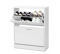 Meerveil 2 Drawer Shoe Cabinet,wooden Shoe Cupboard,2 Tier Shoe Storage Cabinet, Modern Shoe Organizer for Hallway Living Room, 63 x 24 x 81cm(L x W x H), White