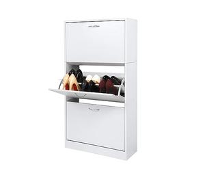 Meerveil Shoe Racks, 3 Drawer Shoe Cabinet Cupboard Storage Organizer for Living Room Hallway Cloakroom Entryway, White, 63 x 24 x 120cm
